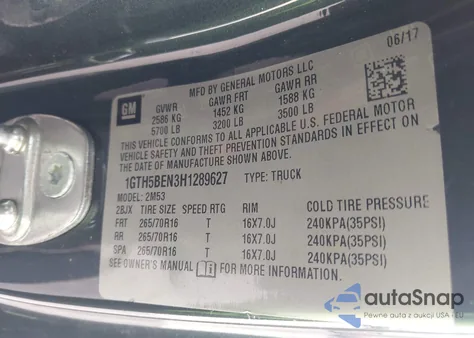 2017 GMC Canyon z USA, uszkodzony, nr VIN 1GTH5BEN3H1289627